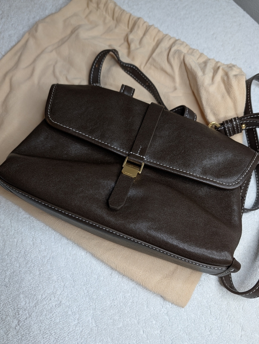 Authentic Songmont Mini Shan Satchel Crossbody Bag Brown Leather Only Used Once